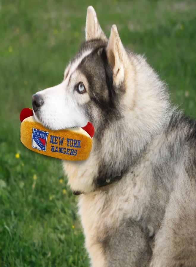 Pets First NHL New York Rangers HOT Dog Plush Dog & CAT Squeak Toy - Cutest HOT-Dog Snack Plush Toy for Dogs & Cats with Inner Squeaker & Beautiful Hockey Team Name/Logo 8 x 5 x 3 Inches - Image 3